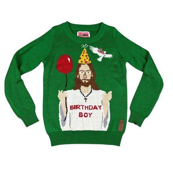 Tipsy Elves Sweater Mens S Birthday Boy Jesus Green Acrylic - Picture 1 of 8